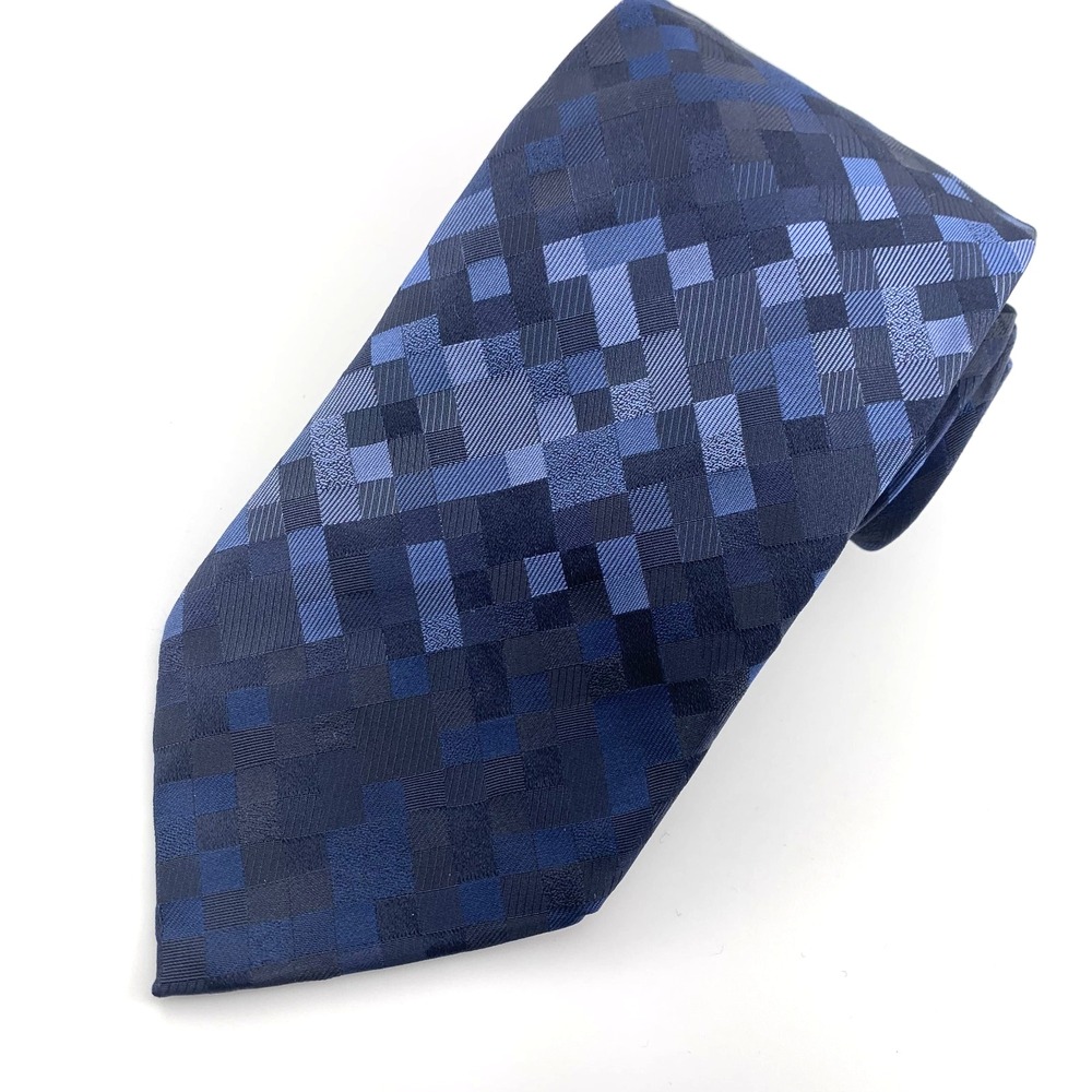 Christian Lacroix‎ Mens Tie Navy Blue Light Blue Block Design 100% Silk Neckwear